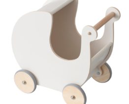 Landau de poupée en bois, blanc classique